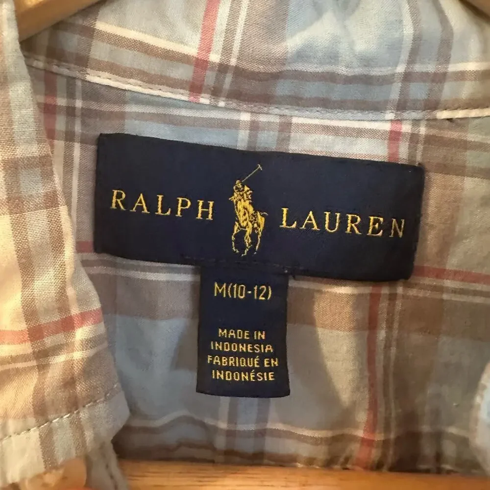 Ralph Lauren Button Down Long Sleeve sz 10-12 Polo Logo Shirt Pony Logo M